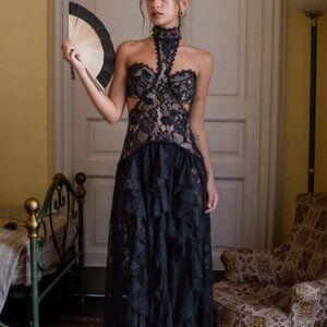 12th Tribe Princesa Black Lace Dress - Size Small